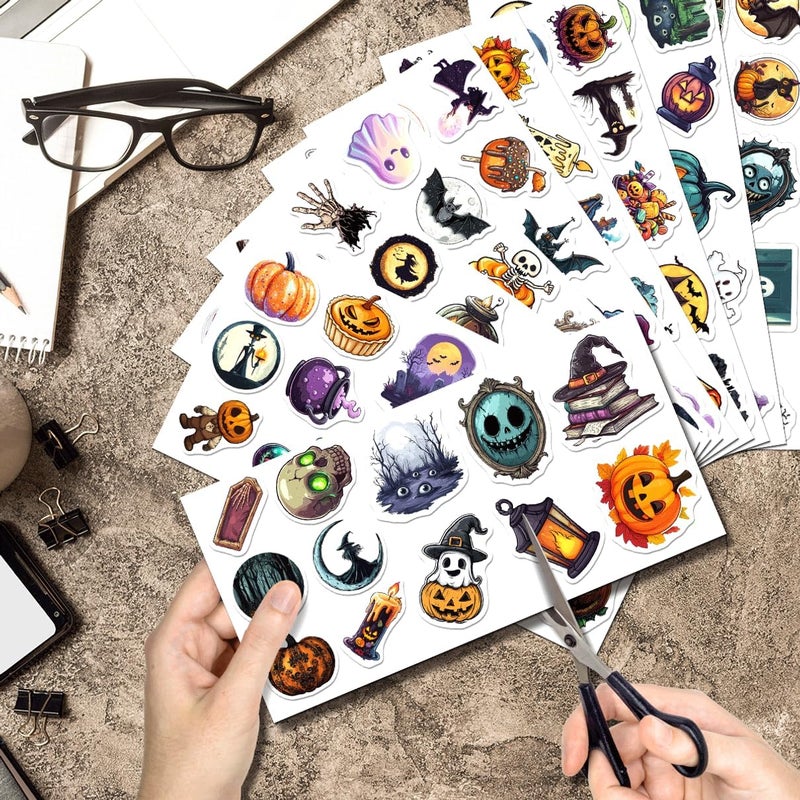 RABOWA Halloween Vinyl Stickers Pack 108Pcs Spooky Pumpkin Ghost Witch Cat Design for Laptop Water Bottle Scrapbook Journal Envelope Window Decoration Wall Hard Bumper Phone Case - Image 2